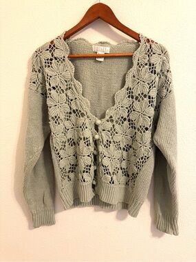 Halsey Crochet Floral Cardigan Sweater M Ramie Cotton Cottagecore Vintage Style